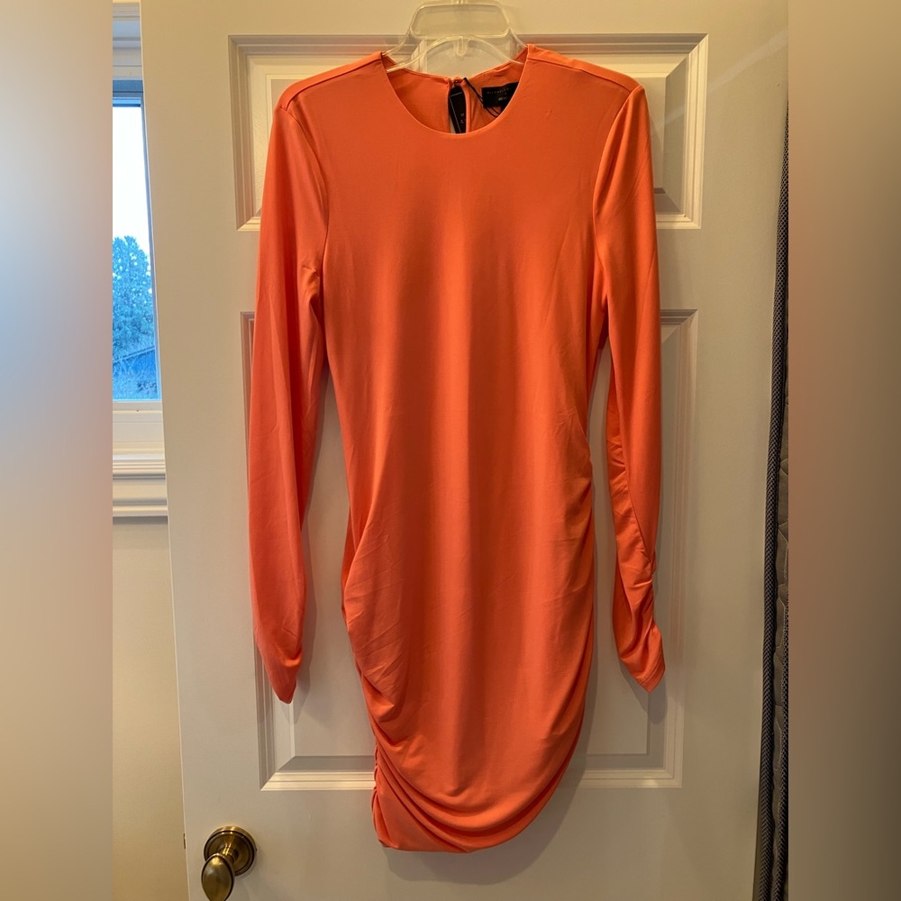 Michael Costello Vibrant Orange Long Sleeve Dress